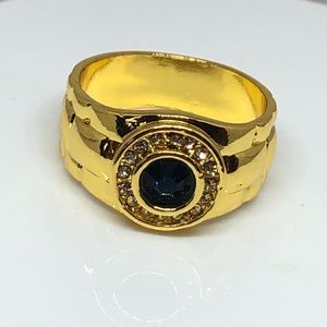 Gents 18k Yellow Gold Filled Ring Sapphire/CZ’S